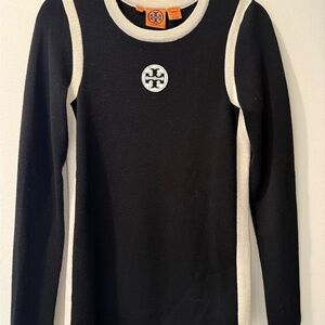 Tory Burch Black and White Sweater with Contrast Trim